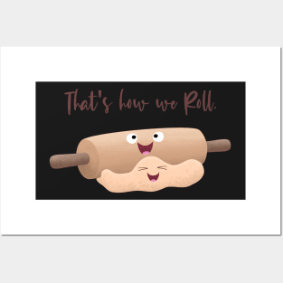 Cute rolling pin and dough cartoon humour Posters and Art